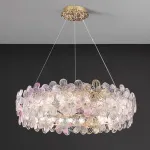 Подвесная люстра с цветочным декором из металла и прозрачного и окрашенного стекла на кольцевом каркасе TOTTI B D65 Purple от ImperiumLoft