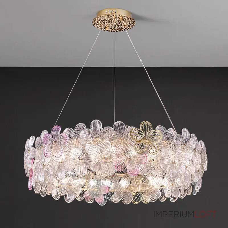 Подвесная люстра с цветочным декором из металла и прозрачного и окрашенного стекла на кольцевом каркасе TOTTI B D65 Purple от ImperiumLoft Подвесная люстра с цветочным декором из металла и прозрачного и окрашенного стекла на кольцевом каркасе TOTTI B D65 Purple от ImperiumLoft