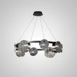 Серия светодиодных люстр с дисковидными рассеивателями из рельефного стекла разного размера на кольцевом каркасе RUTGER R D60 Black от ImperiumLoft