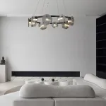 Серия светодиодных люстр с дисковидными рассеивателями из рельефного стекла разного размера на кольцевом каркасе RUTGER R D80 Black от ImperiumLoft