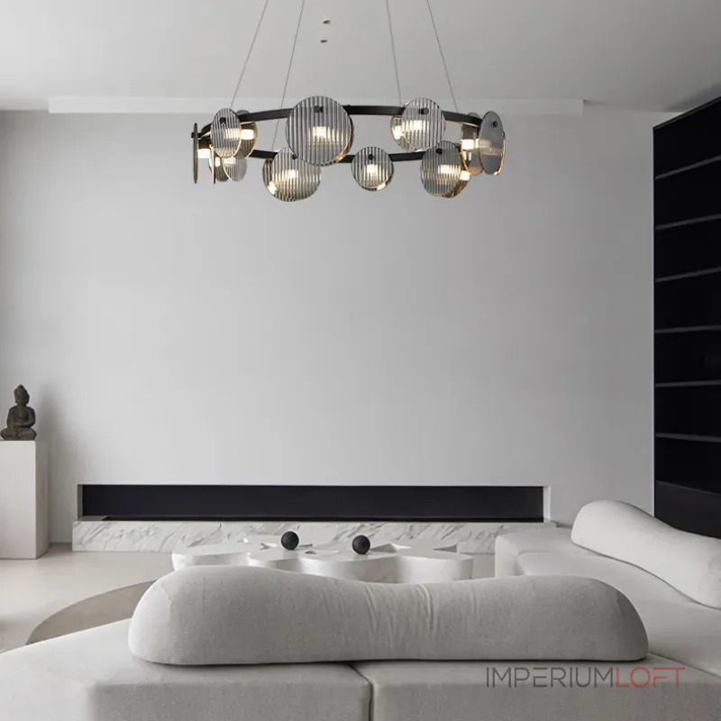 Серия светодиодных люстр с дисковидными рассеивателями из рельефного стекла разного размера на кольцевом каркасе RUTGER R D80 Black от ImperiumLoft Серия светодиодных люстр с дисковидными рассеивателями из рельефного стекла разного размера на кольцевом каркасе RUTGER R D80 Black от ImperiumLoft