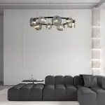 Серия светодиодных люстр с дисковидными рассеивателями из рельефного стекла разного размера на кольцевом каркасе RUTGER R D80 Black от ImperiumLoft