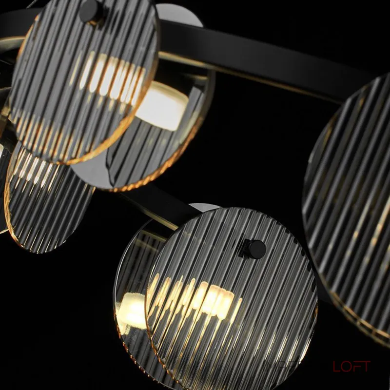 Серия светодиодных люстр с дисковидными рассеивателями из рельефного стекла разного размера на кольцевом каркасе RUTGER R D80 Black от ImperiumLoft Серия светодиодных люстр с дисковидными рассеивателями из рельефного стекла разного размера на кольцевом каркасе RUTGER R D80 Black от ImperiumLoft