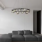 Серия светодиодных люстр с дисковидными рассеивателями из рельефного стекла разного размера на кольцевом каркасе RUTGER R D80 Black от ImperiumLoft