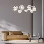 Серия светодиодных люстр с дисковидными рассеивателями из рельефного стекла разного размера на кольцевом каркасе RUTGER R D80 Black от ImperiumLoft