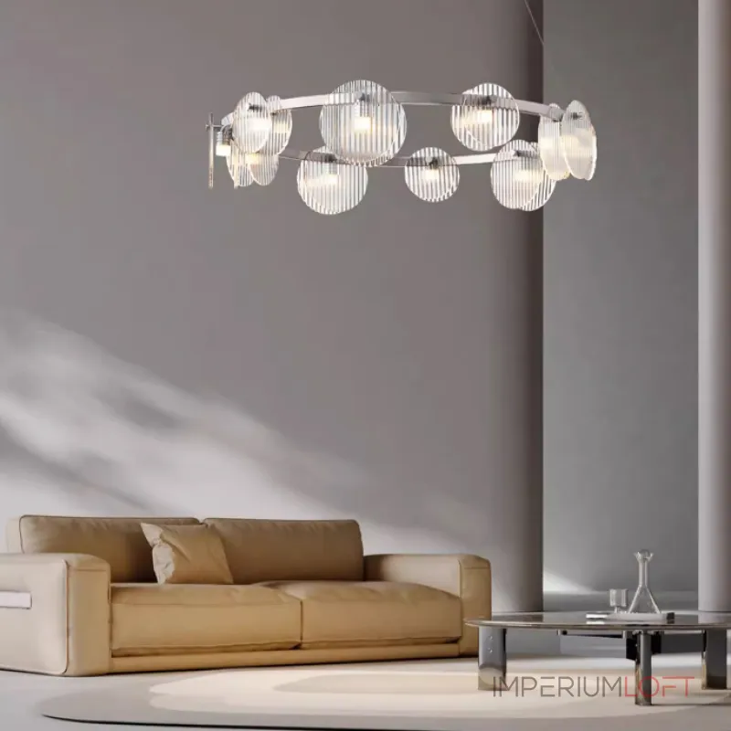 Серия светодиодных люстр с дисковидными рассеивателями из рельефного стекла разного размера на кольцевом каркасе RUTGER R D80 Black от ImperiumLoft Серия светодиодных люстр с дисковидными рассеивателями из рельефного стекла разного размера на кольцевом каркасе RUTGER R D80 Black от ImperiumLoft