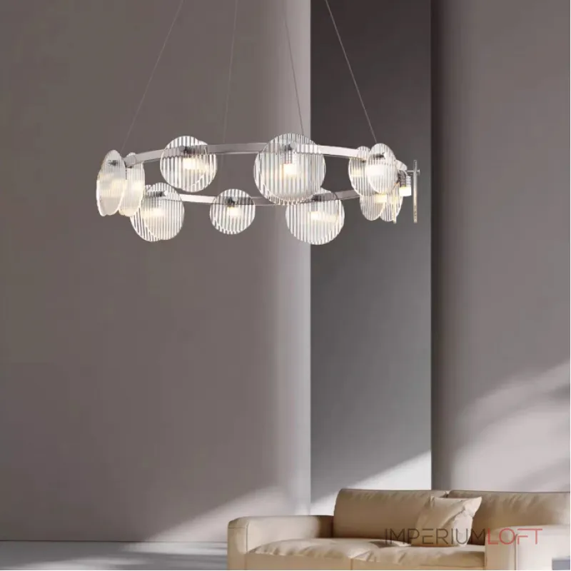 Серия светодиодных люстр с дисковидными рассеивателями из рельефного стекла разного размера на кольцевом каркасе RUTGER R D80 Black от ImperiumLoft Серия светодиодных люстр с дисковидными рассеивателями из рельефного стекла разного размера на кольцевом каркасе RUTGER R D80 Black от ImperiumLoft