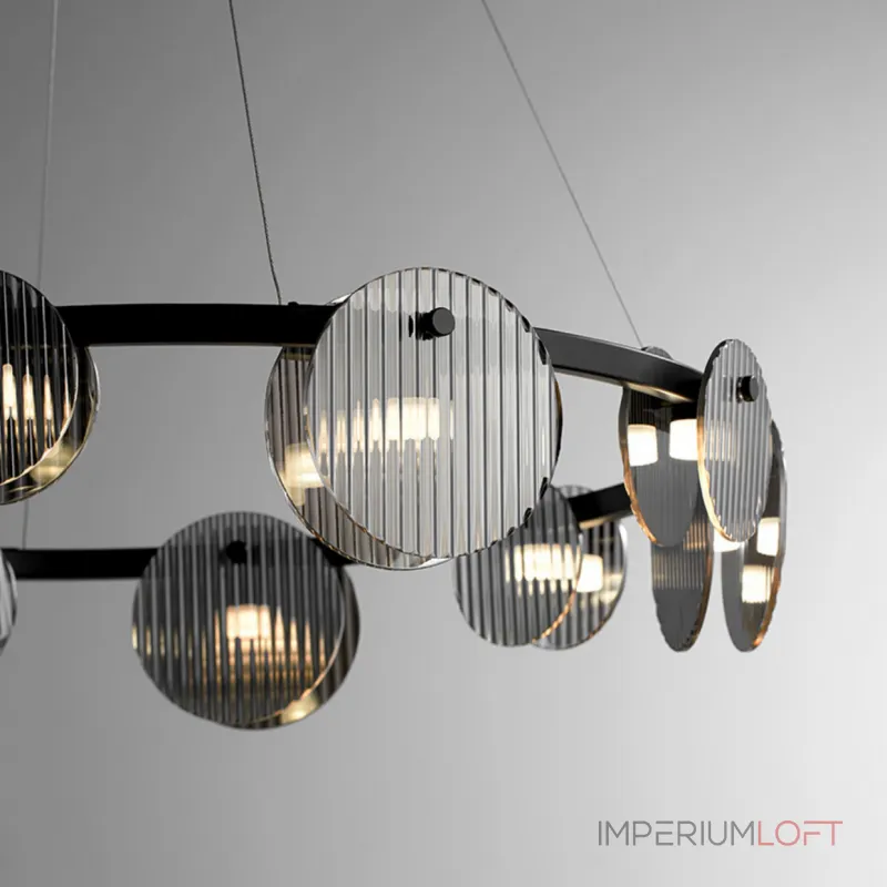Серия светодиодных люстр с дисковидными рассеивателями из рельефного стекла разного размера на кольцевом каркасе RUTGER R D80 Black от ImperiumLoft Серия светодиодных люстр с дисковидными рассеивателями из рельефного стекла разного размера на кольцевом каркасе RUTGER R D80 Black от ImperiumLoft