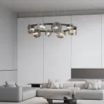 Серия светодиодных люстр с дисковидными рассеивателями из рельефного стекла разного размера на кольцевом каркасе RUTGER R D80 Black от ImperiumLoft