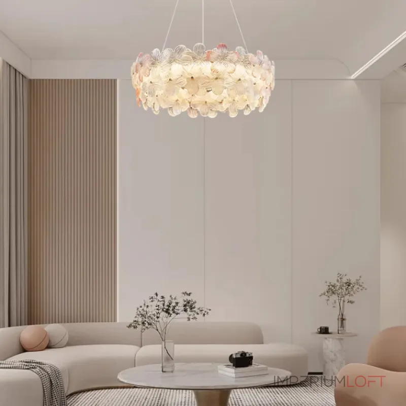 Светодиодная люстра с цветочным декором из прозрачного и окрашенного стекла на кольцевом каркасе TOTTI D65 Green от ImperiumLoft Светодиодная люстра с цветочным декором из прозрачного и окрашенного стекла на кольцевом каркасе TOTTI D65 Green от ImperiumLoft