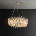 Серия люстр из хрустальных подвесок с разной фактурой в виде стилизованных листьев и вставками из перламутра на кольцевом каркасе RAIMON D50 от ImperiumLoft