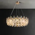 Серия люстр из хрустальных подвесок с разной фактурой в виде стилизованных листьев и вставками из перламутра на кольцевом каркасе RAIMON D60 от ImperiumLoft