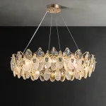 Серия люстр из хрустальных подвесок с разной фактурой в виде стилизованных листьев и вставками из перламутра на кольцевом каркасе RAIMON D100 от ImperiumLoft