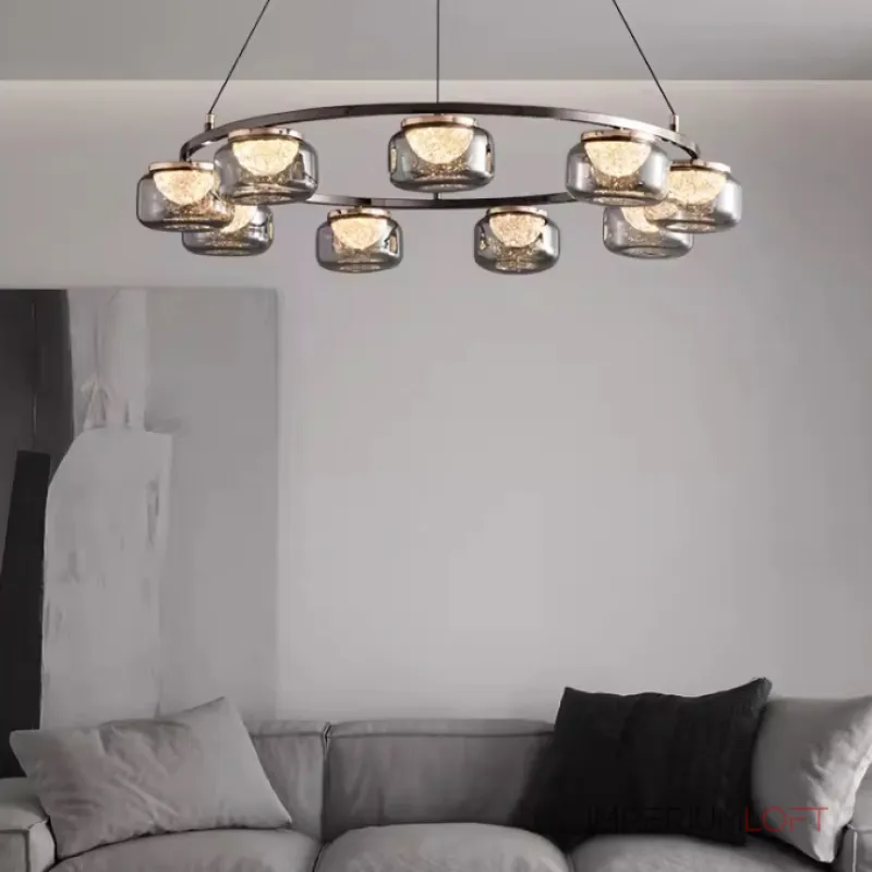 Серия люстр с LED-источниками света в полусферических рассеивателях с эффектом льда внутри стеклянных плафонов MAYER RING D100 от ImperiumLoft