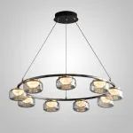 Серия люстр с LED-источниками света в полусферических рассеивателях с эффектом льда внутри стеклянных плафонов MAYER RING D80 от ImperiumLoft