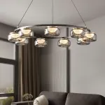 Серия люстр с LED-источниками света в полусферических рассеивателях с эффектом льда внутри стеклянных плафонов MAYER RING D100 от ImperiumLoft