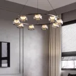 Серия люстр с LED-источниками света в полусферических рассеивателях с эффектом льда внутри стеклянных плафонов MAYER RING D100 от ImperiumLoft