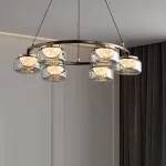 Серия люстр с LED-источниками света в полусферических рассеивателях с эффектом льда внутри стеклянных плафонов MAYER RING D100 от ImperiumLoft