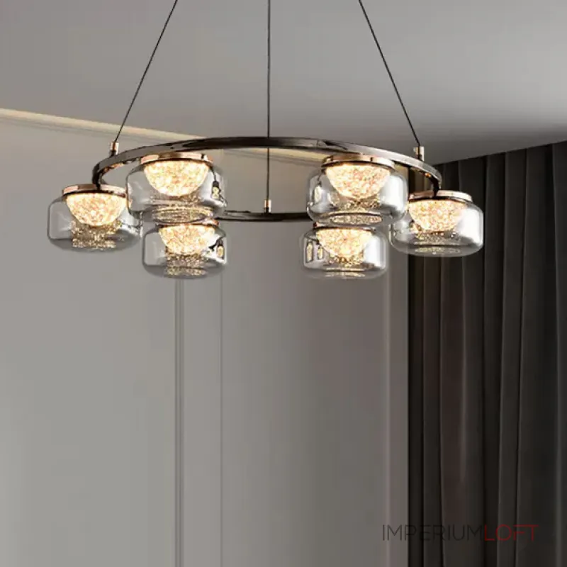 Серия люстр с LED-источниками света в полусферических рассеивателях с эффектом льда внутри стеклянных плафонов MAYER RING D100 от ImperiumLoft