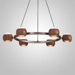 Подвесная люстра с шарообразными плафонами из металла и массива дерева c двунаправленным LED-свечением на кольцевом каркаса ERNAR от ImperiumLoft