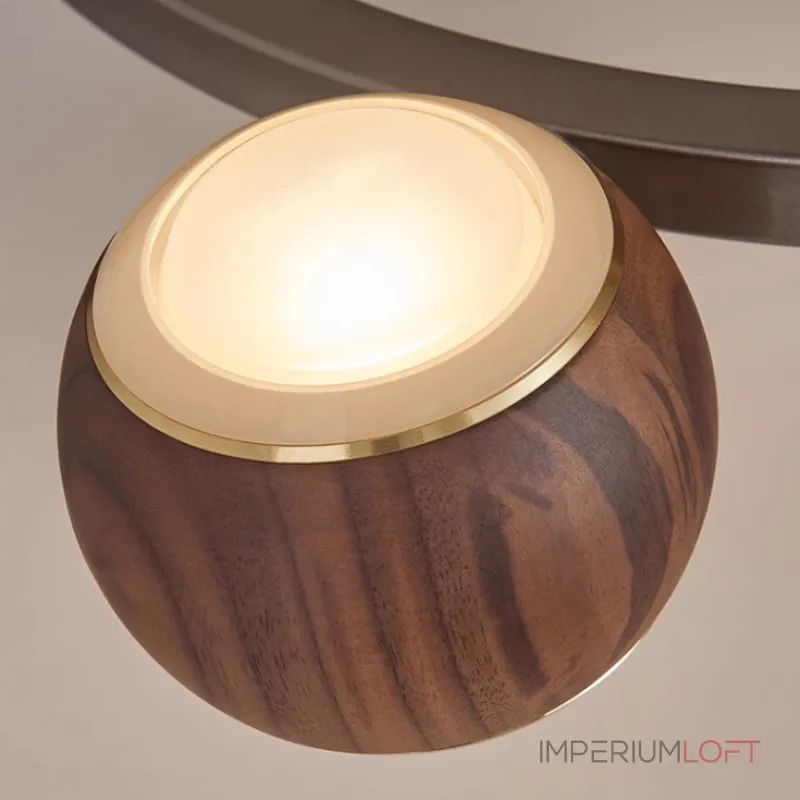 Подвесная люстра с шарообразными плафонами из металла и массива дерева c двунаправленным LED-свечением на кольцевом каркаса ERNAR от ImperiumLoft