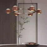 Подвесная люстра с шарообразными плафонами из металла и массива дерева c двунаправленным LED-свечением на кольцевом каркаса ERNAR от ImperiumLoft