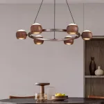 Подвесная люстра с шарообразными плафонами из металла и массива дерева c двунаправленным LED-свечением на кольцевом каркаса ERNAR от ImperiumLoft