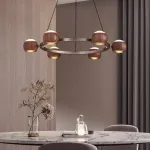 Подвесная люстра с шарообразными плафонами из металла и массива дерева c двунаправленным LED-свечением на кольцевом каркаса ERNAR от ImperiumLoft