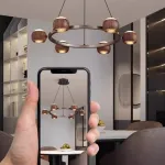 Подвесная люстра с шарообразными плафонами из металла и массива дерева c двунаправленным LED-свечением на кольцевом каркаса ERNAR от ImperiumLoft