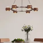 Подвесная люстра с шарообразными плафонами из металла и массива дерева c двунаправленным LED-свечением на кольцевом каркаса ERNAR от ImperiumLoft