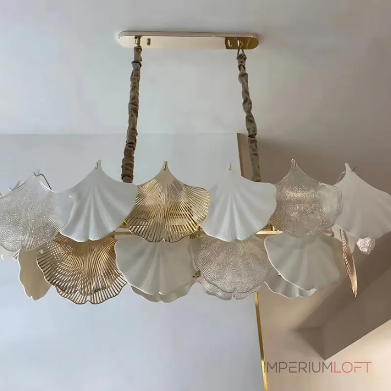Серия люстр с многоярусным абажуром из подвесок в виде листьев гинкго из матового и прозрачного стекла и из металла LILLEN B от ImperiumLoft