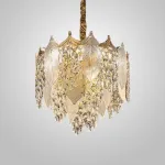Серия люстр с многоярусным абажуром из подвесок в виде листьев из стекла и декором из хрустальных бусин разной формы VIRGILIO D55 от ImperiumLoft