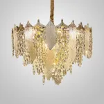 Серия люстр с многоярусным абажуром из подвесок в виде листьев из стекла и декором из хрустальных бусин разной формы VIRGILIO D80 от ImperiumLoft