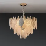 Серия люстр с многоярусным абажуром из подвесок в виде листьев из стекла, металла и керамики OLEANDER D50 от ImperiumLoft