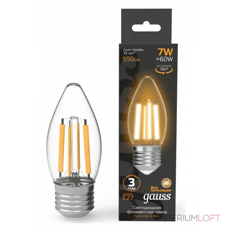 Лампа светодиодная Gauss Filament E27 7Вт 2700K 103802107 от ImperiumLoft