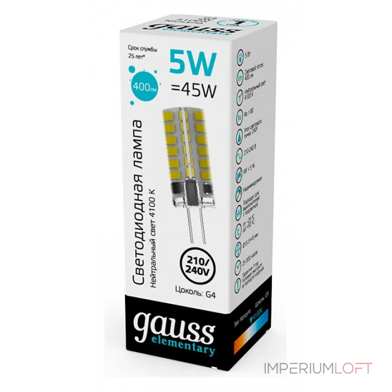 Лампа светодиодная Gauss Elementary G4 5Вт 4100K 18025 от ImperiumLoft