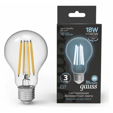 Лампа светодиодная Gauss Filament E27 18Вт 4100K 102902218 Лампа светодиодная Gauss Filament E27 18Вт 4100K 102902218