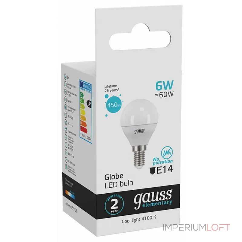 Лампа светодиодная Gauss LED Elementary Globe E14 6Вт 4100K 53126 Цвет арматуры белый Цвет плафонов белый от ImperiumLoft Лампа светодиодная Gauss LED Elementary Globe E14 6Вт 4100K 53126 Цвет арматуры белый Цвет плафонов белый от ImperiumLoft