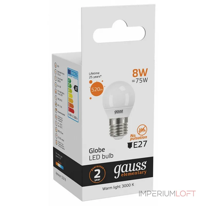 Лампа светодиодная Gauss E27 8Вт 3000K 53218 Цвет арматуры хром Цвет плафонов белый от ImperiumLoft Лампа светодиодная Gauss E27 8Вт 3000K 53218 Цвет арматуры хром Цвет плафонов белый от ImperiumLoft