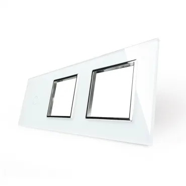 Белая рамка для одноклавишного сенсорного выключателя с двумя розетками Белая рамка для одноклавишного сенсорного выключателя с двумя розетками
