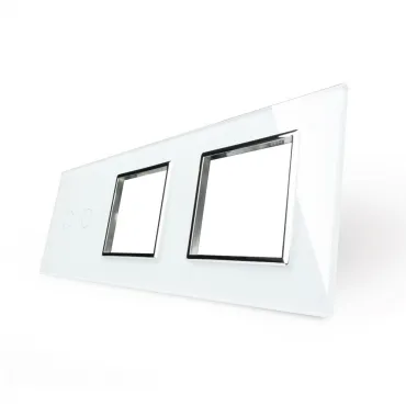 Белая рамка для двухклавишного сенсорного выключателя с двумя розетками Белая рамка для двухклавишного сенсорного выключателя с двумя розетками