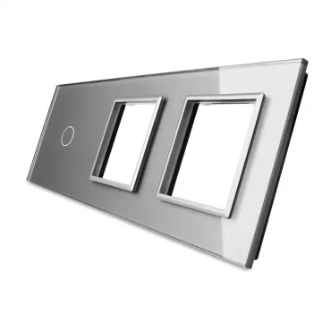 Серебряная рамка для одноклавишного сенсорного выключателя с двумя розетками Серебряная рамка для одноклавишного сенсорного выключателя с двумя розетками