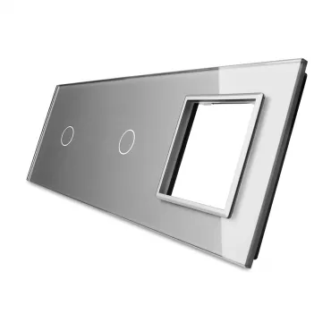 Серебряная рамка для двух одноклавишных сенсорных выключателей с розеткой Серебряная рамка для двух одноклавишных сенсорных выключателей с розеткой