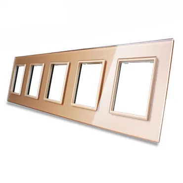 Золотая рамка для розеток пятерная Золотая рамка для розеток пятерная