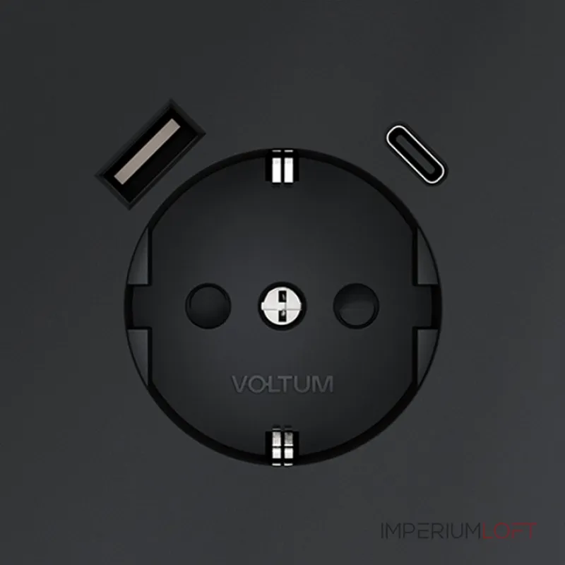 Розетка с заземлением и со шторкой и 2хUSB type A и C без рамки Voltum S70 VLS040507 от ImperiumLoft