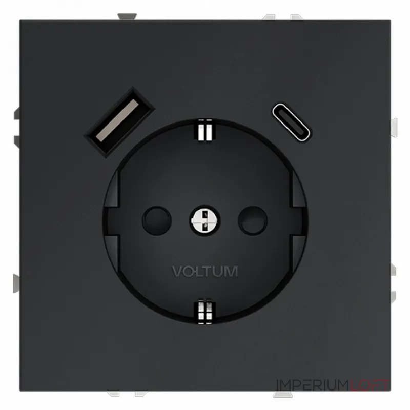 Розетка с заземлением и со шторкой и 2хUSB type A и C без рамки Voltum S70 VLS040507 от ImperiumLoft