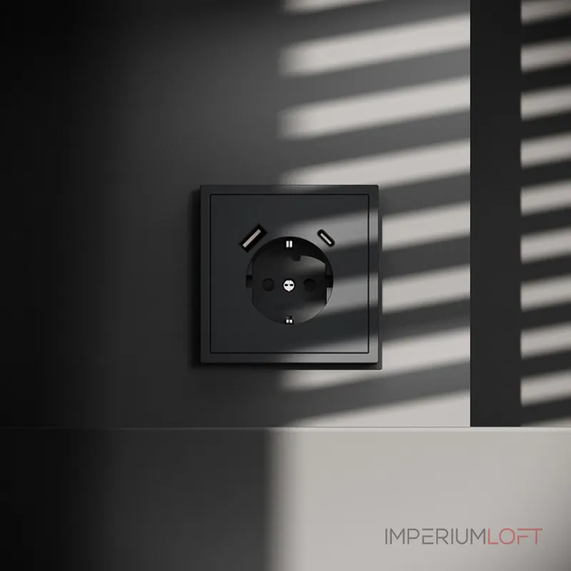 Розетка с заземлением и со шторкой и 2хUSB type A и C без рамки Voltum S70 VLS040507 от ImperiumLoft