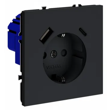 Розетка с заземлением и со шторкой и 2хUSB type A и C без рамки Voltum S70 VLS040507 Розетка с заземлением и со шторкой и 2хUSB type A и C без рамки Voltum S70 VLS040507