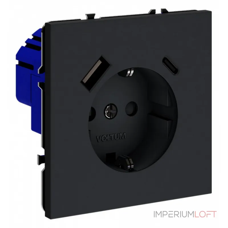 Розетка с заземлением и со шторкой и 2хUSB type A и C без рамки Voltum S70 VLS040507 от ImperiumLoft
