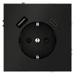 Розетка встраиваемая S70 с заземлением и защитными шторками 16А с USB A+С (черный матовый Voltum VLS040508